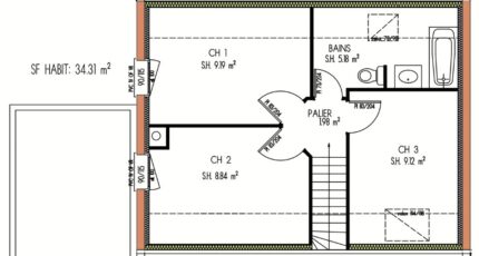 Avant-projet MULSANNE - 95 m2 - 4 Chambres  - Maine Construction