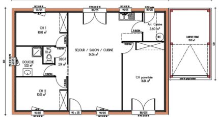 Avant-projet ARNAGE - 84 m2 - 3 Chambres  - Maine Construction