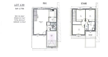AVANT PROJET ZAC CARTOUCHERIE LE MANS Lot 139 - 90m² - 3 CHAMBRES  - Maine Construction