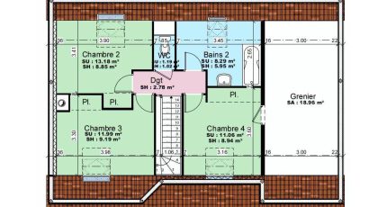 AVANT PROJET YVRE - Etage 100 m² - 4ch  - Maine Construction