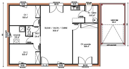 Avant-projet LA BAZOGE - 84 m² - 3 Chambres  - Maine Construction