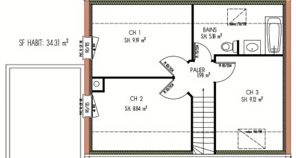 Avant-projet MULSANNE - 95 m2 - 4 Chambres  - Maine Construction