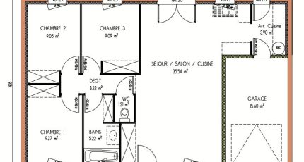 Avant-projet MAYET - 76 m2 - 3 Chambres  - Maine Construction