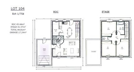 AVANT PROJET ZAC CARTOUCHERIE LE MANS - Lot 104 - 84m² - 3 CHAMBRES  - Maine Construction