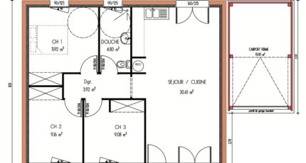 Avant-projet CHANGE - 69 m2 - 3 Chambres  - Maine Construction