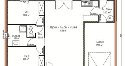 Avant-projet ALLONNES - 67 m2 - 2 Chambres  - Maine Construction